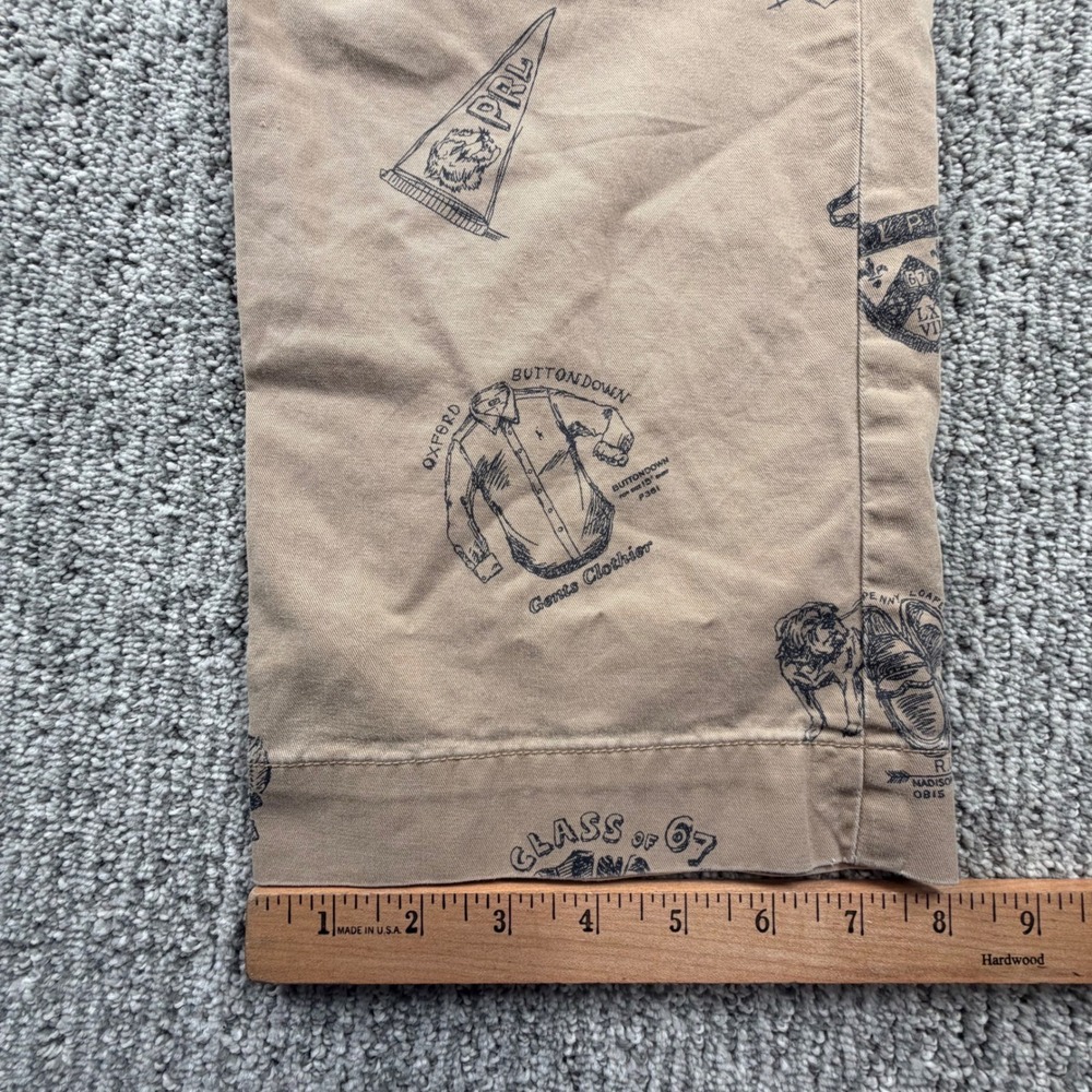 Polo Ralph Lauren Chino Pants Mens 38x32* Tan All Over Collegiate Print Stretch - Picture 8 of 8